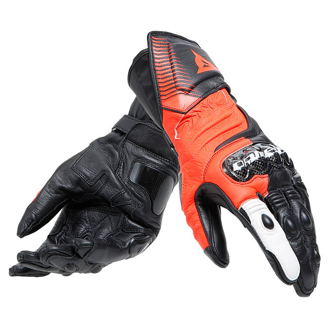 Dainese Carbon 4 Long Black/Fluro Red/White Leather Gloves