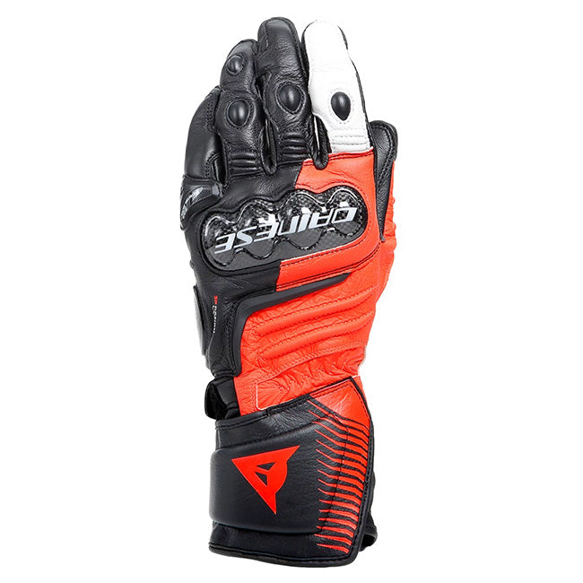 Dainese Carbon 4 Long Black/Fluro Red/White Leather Gloves