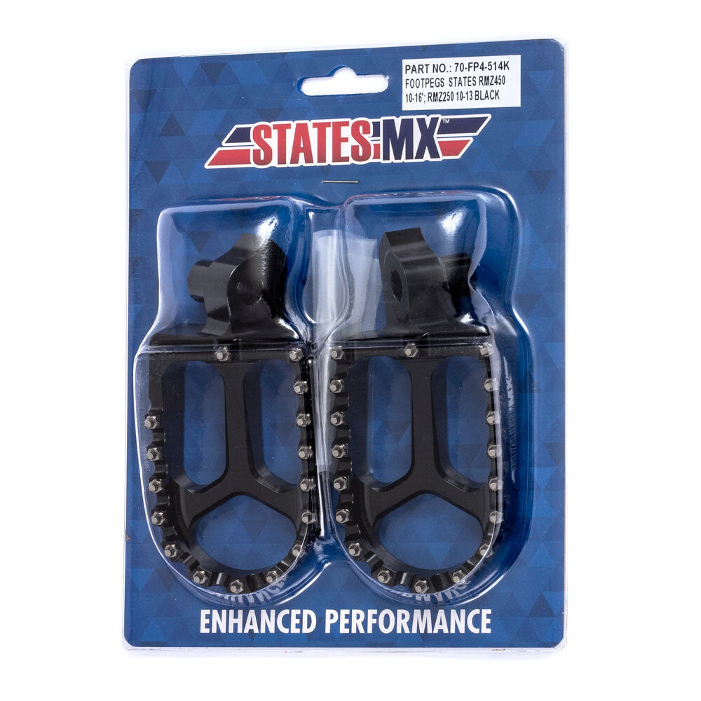 States MX 70-FP4-514K Alloy S2 Off Road Footpegs Black for Suzuki RMZ250 10-13/RMZ450 10-16