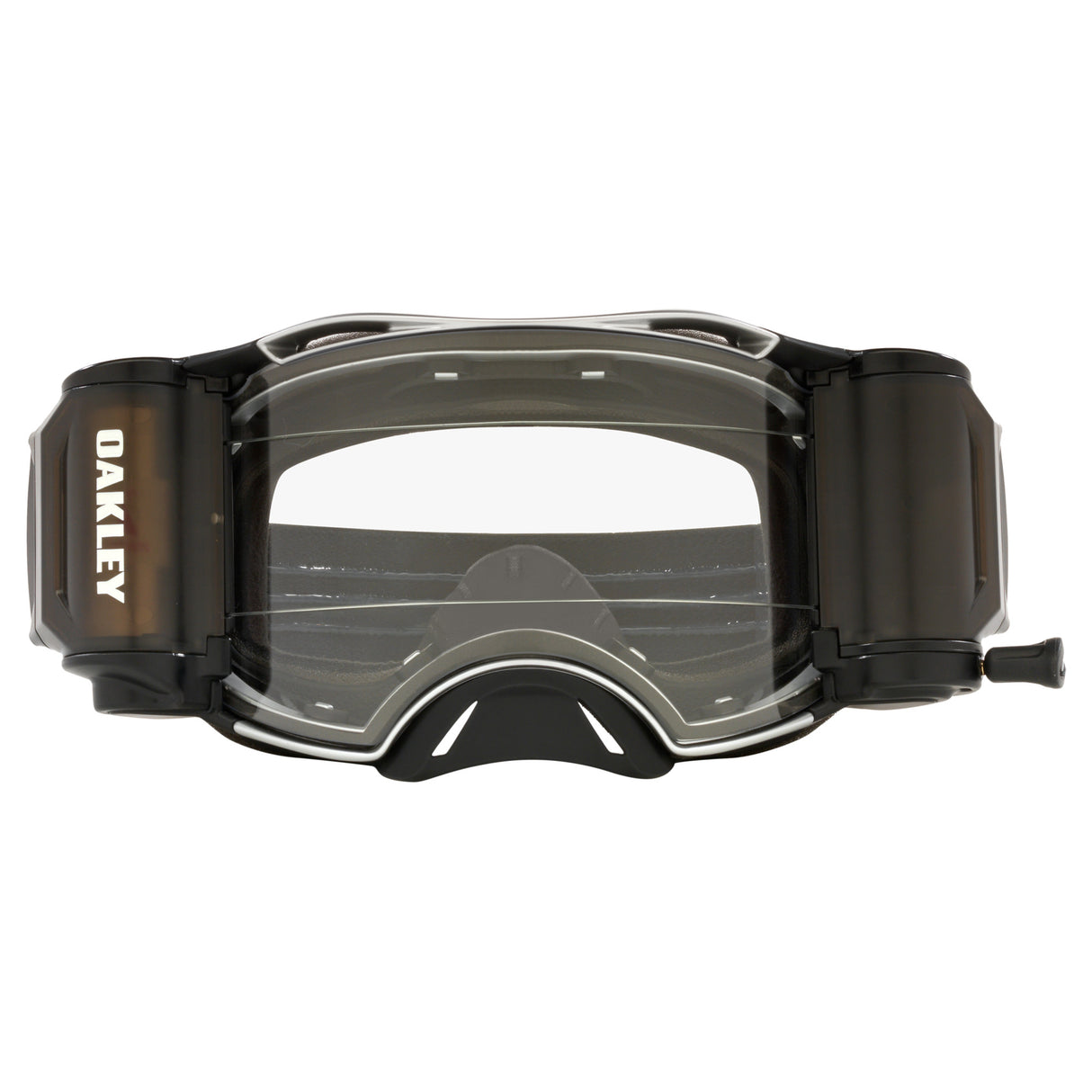 Oakley Airbrake MX Goggles w/Tuff Blocks Gunmetal Black Strap & Race Ready Clear Roll-Off Lenses