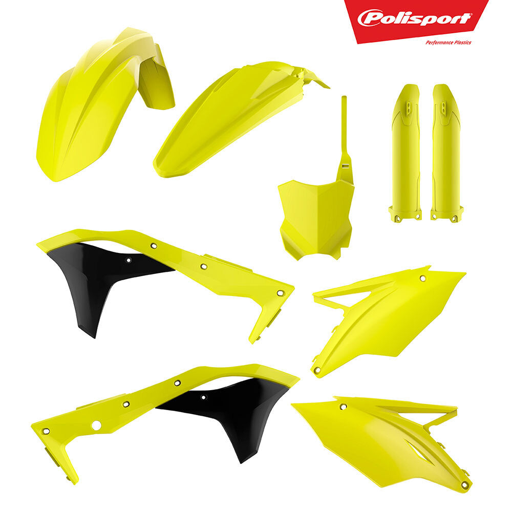 Polisport 75-907-43 Plastics MX Kit (Inc. Fork Guard Protectors) Fluro Yellow for Kawasaki KX250F 17-19