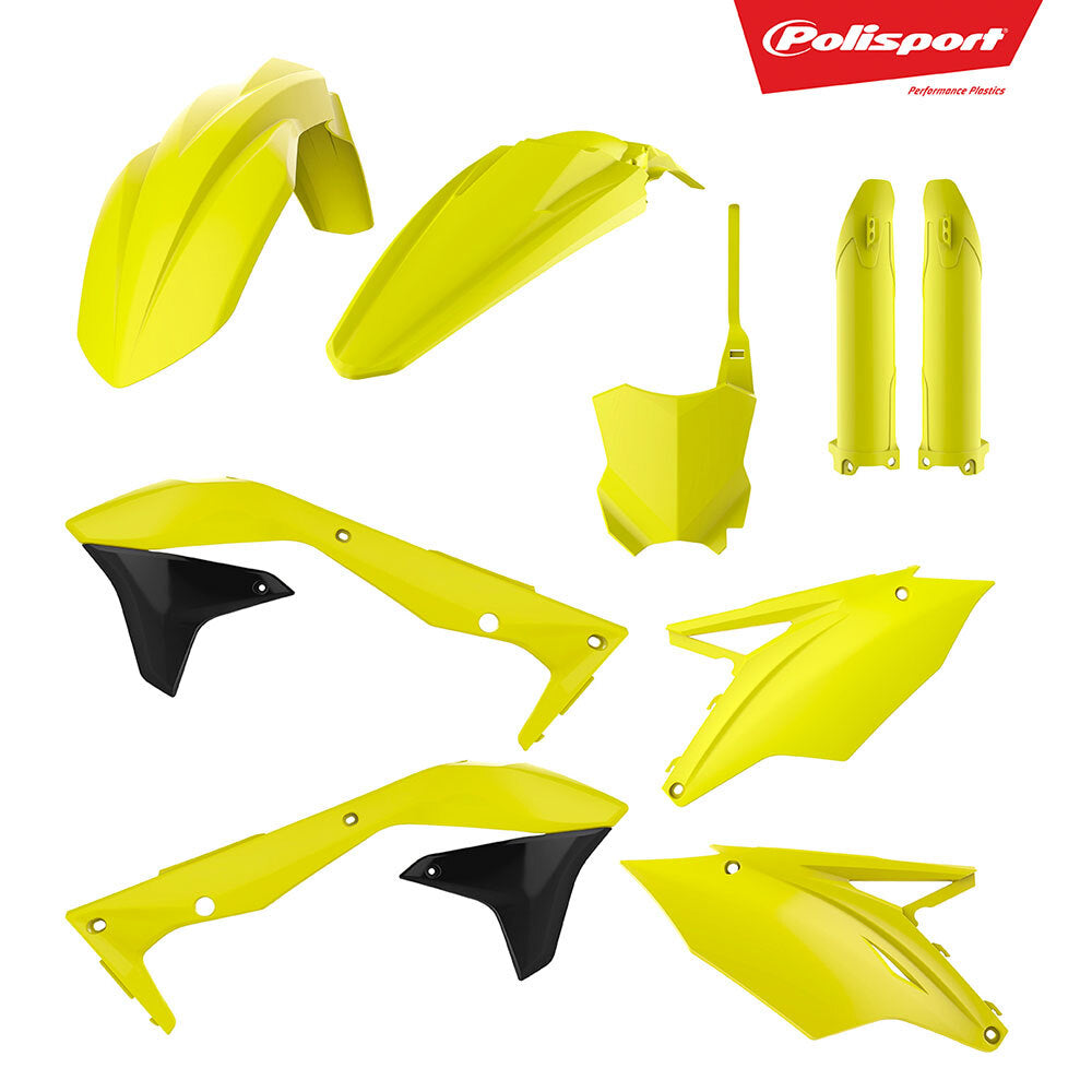 Polisport 75-907-44 Plastics MX Kit (Inc. Fork Guard Protectors) Fluro Yellow for Kawasaki KX450F 16-18