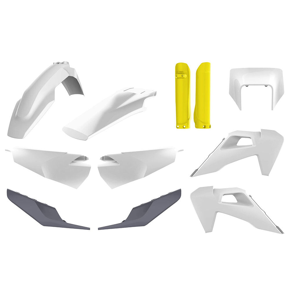 Polisport 75-911-24 Enduro Plastic Kit OEM 2020 Colours (Inc. Fork Guard Protectors & Headlight Mask) for Husqvarna TE/FE 20-23