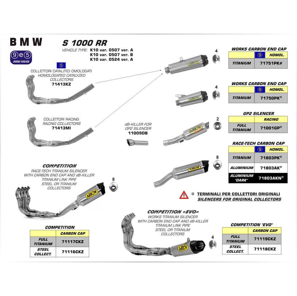 Arrow 71116CKZ Competition Steel Exhaust System w/Race-Tech Titanium Muffler for BMW S1000RR 09-14