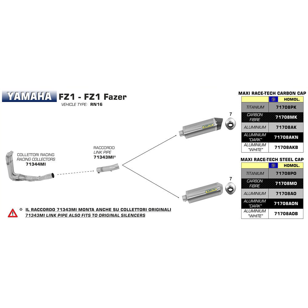 Arrow 71343MI Link Pipe for Yamaha FZ1/FZ1 Fazer 06-16