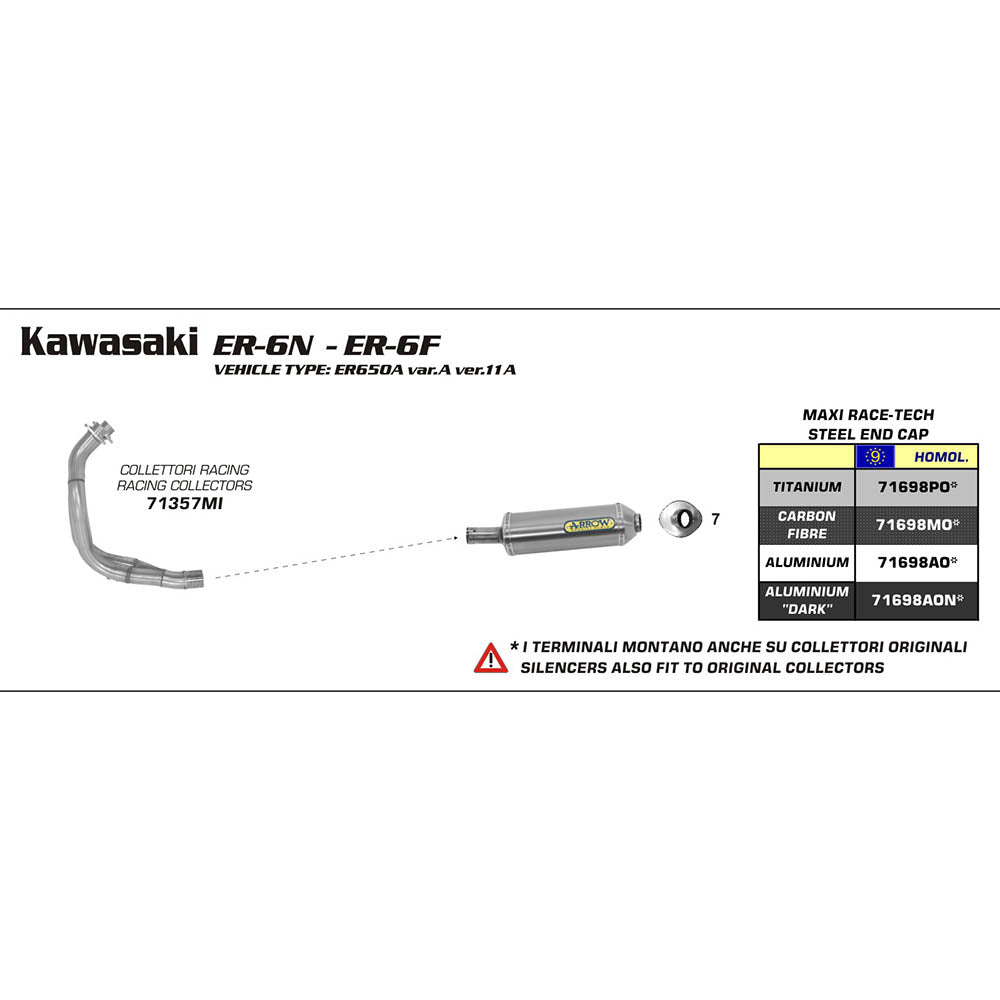 Arrow 71357MI Racing Collector Pipe for Kawasaki ER-6N/ER-6F 05-11/Versys 650 07-14