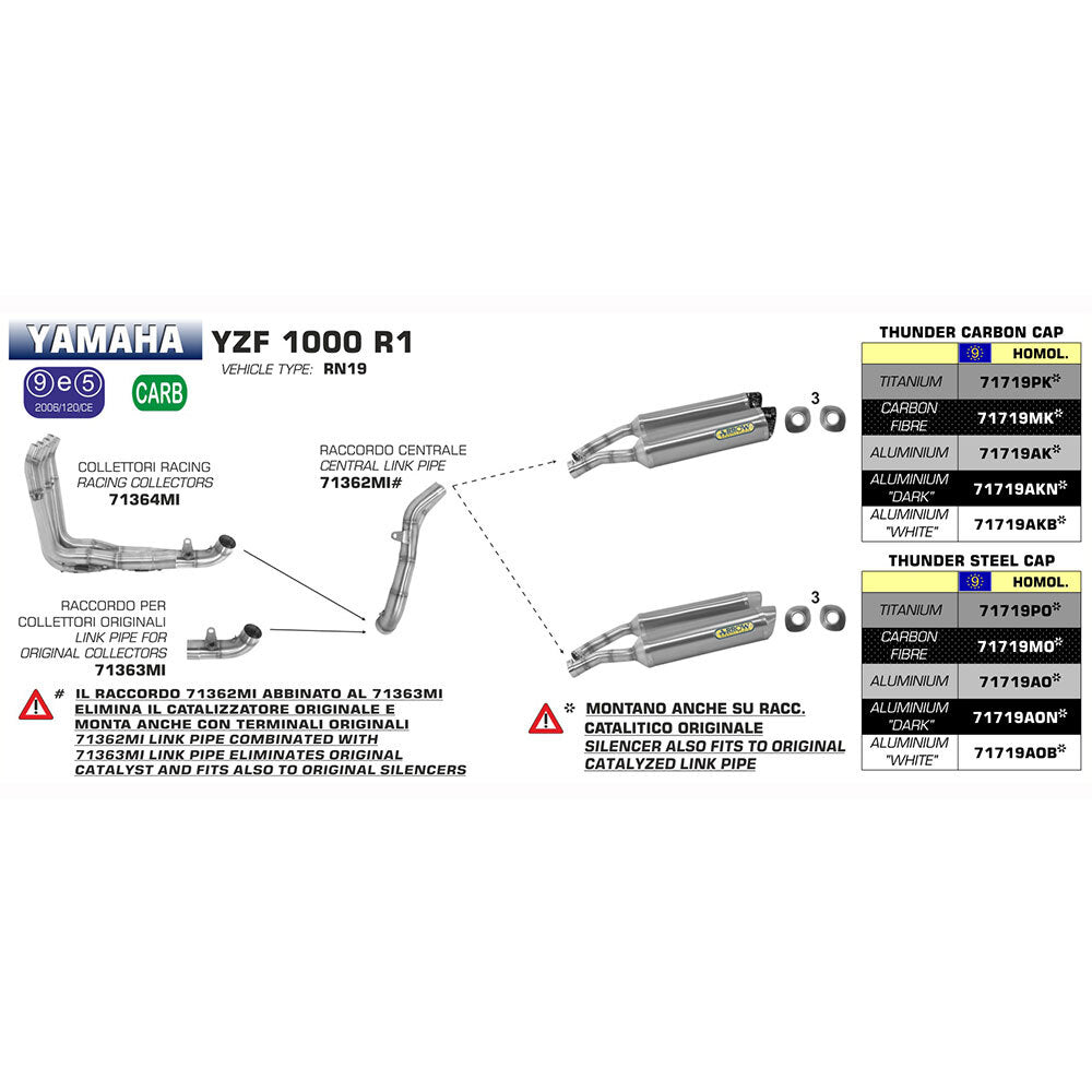 Arrow 71362MI Central Link Pipe for Yamaha YZF R1 07-08