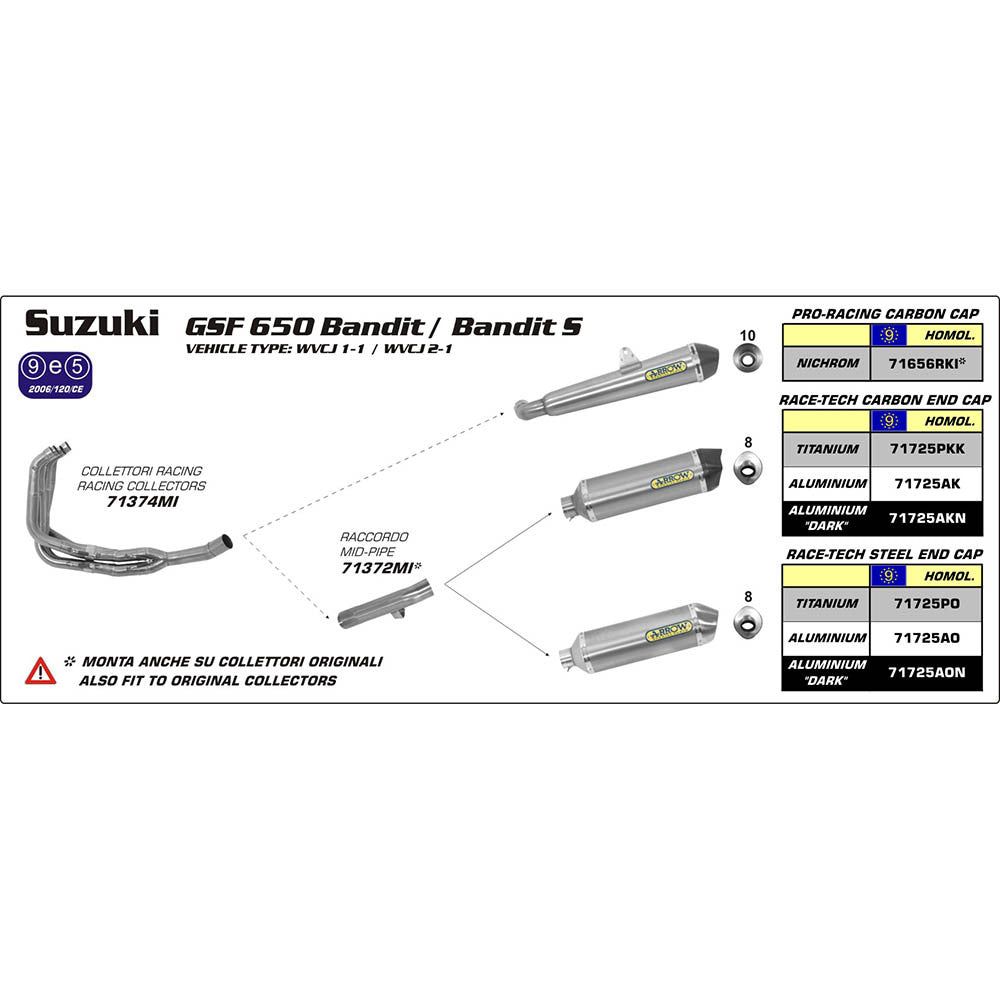 Arrow 71372MI Link Pipe for Suzuki Bandit 650/S 07-13/GSX 650F 07-15/Bandit 1250/S 07-16/GSX 1250FA 10-16