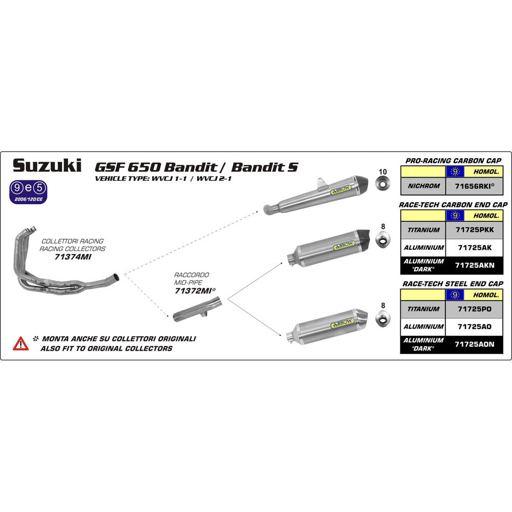 Arrow 71374MI Racing Collectors for Suzuki Bandit 650/S 07-13/GSX 650F 07-15/Bandit 1250/S 07-16/GSX 1250FA 10-16