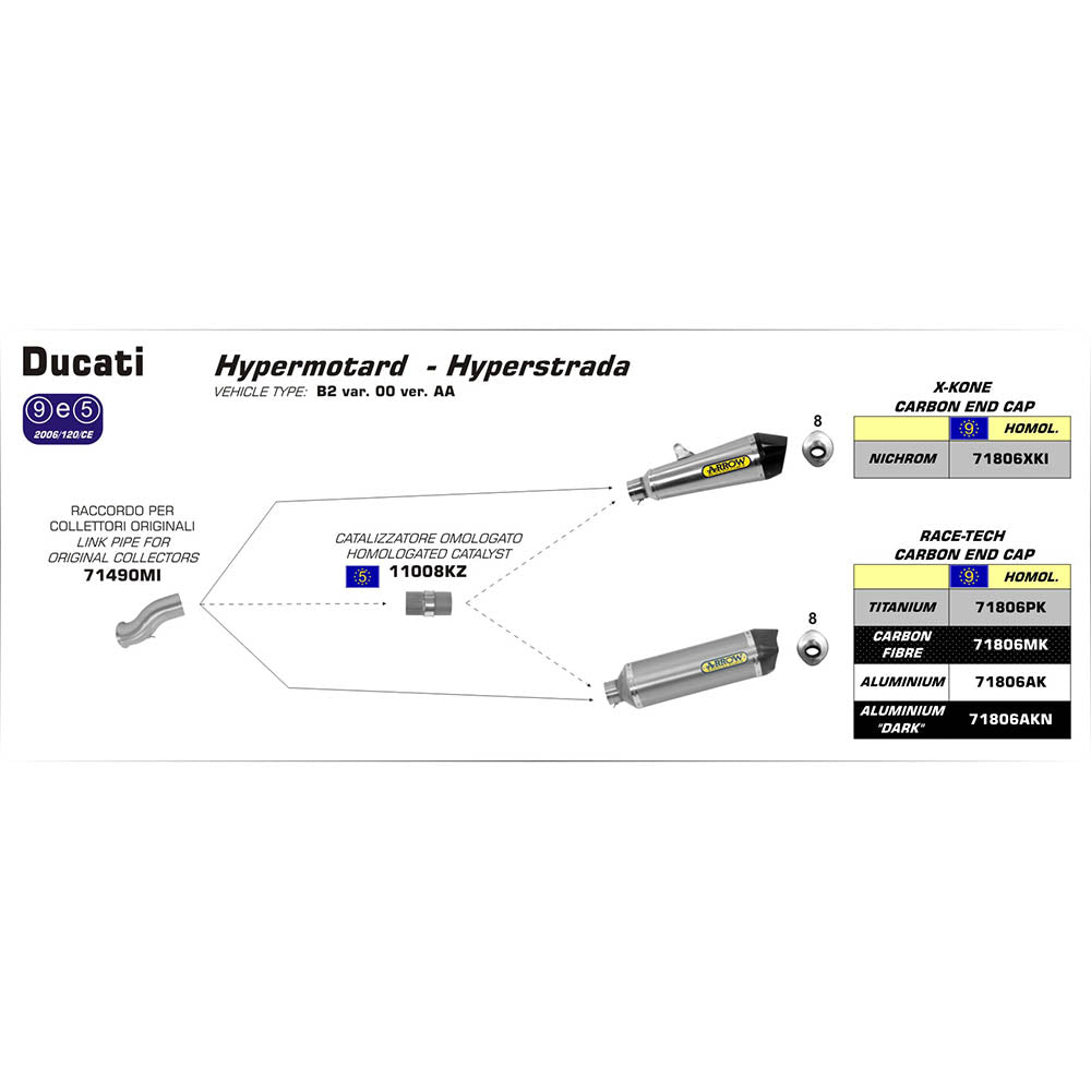 Arrow 71490MI Racing Link Pipe for Original Collectors for Ducati Hypermotard/Hyperstrada 821 13-15/Hypermotard/Hyperstrada 939 16-18