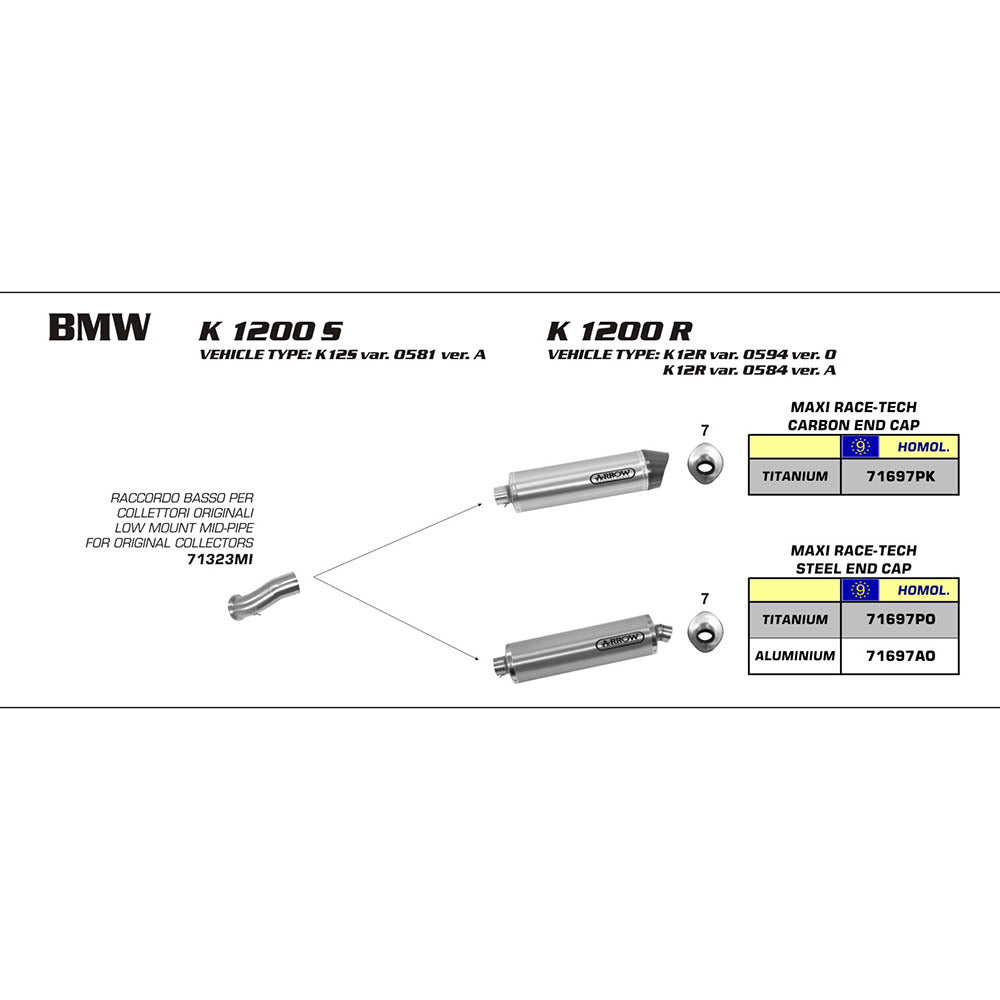 Arrow 71697PK Maxi Race-Tech Titanium Slip-On Muffler w/Carbon End Cap for BMW K 1200 S/K 1200 R 05-08