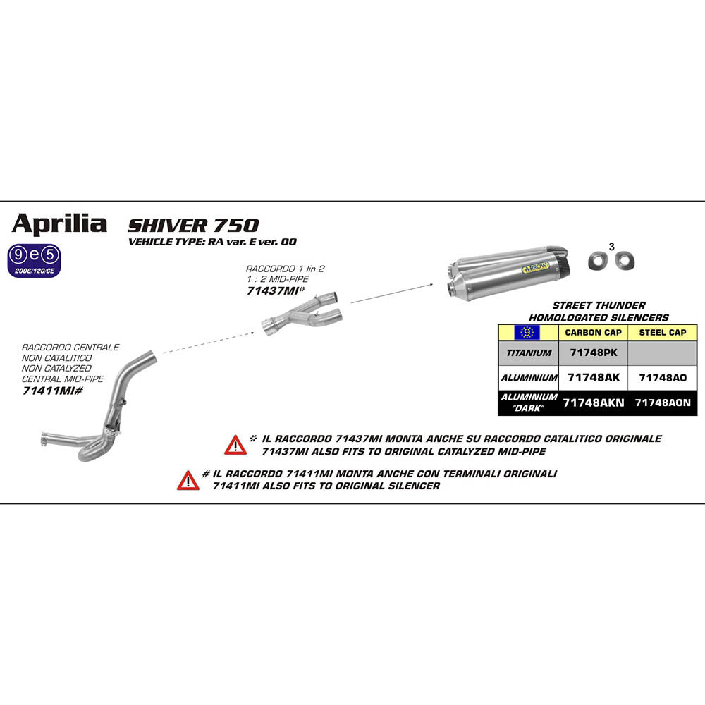 Arrow 71748AK Thunder Aluminium Slip-On Muffler w/Carbon End Cap for Aprilia Shiver 750 08-16