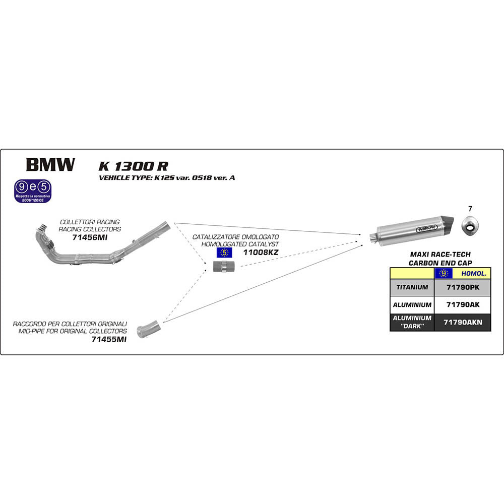 Arrow 71790AKN Maxi Race-Tech Dark Aluminium Slip-On Muffler w/Carbon End Cap for BMW K 1300 S 12-16/K 1300 R 09-16