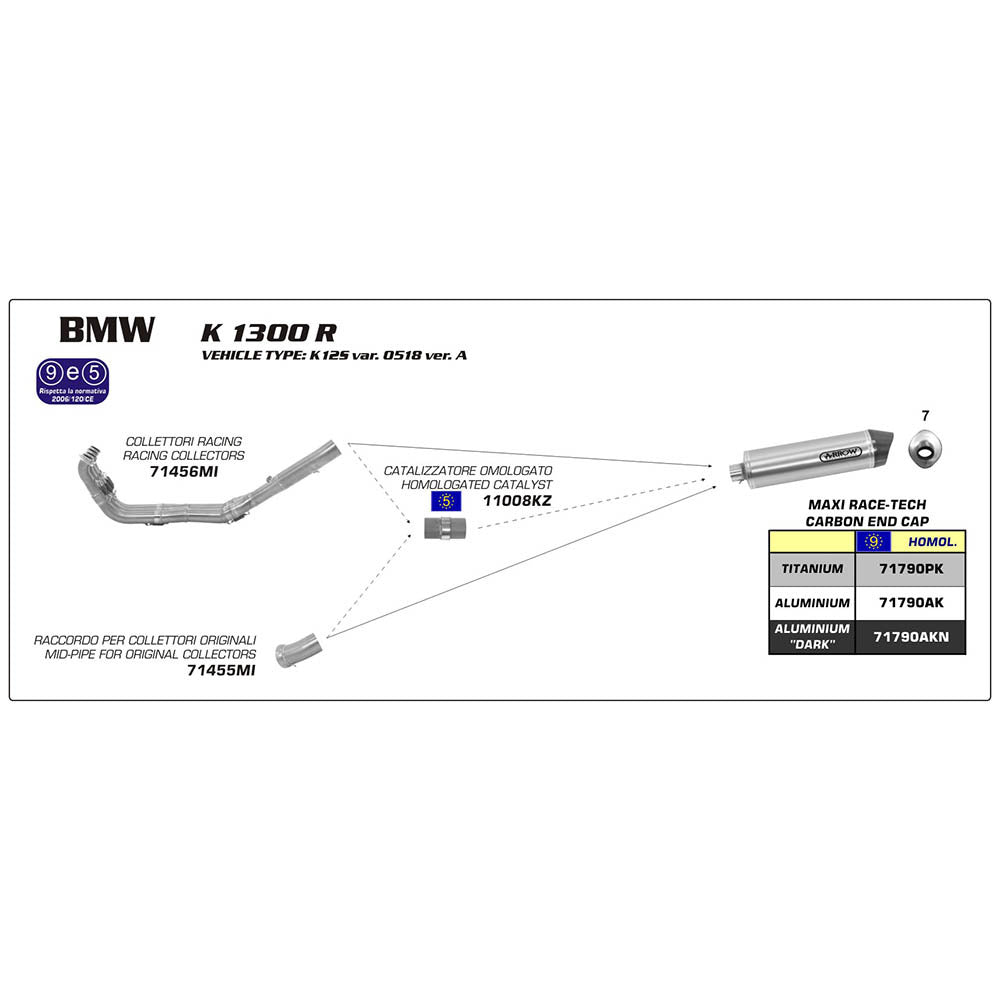 Arrow 71790PK Maxi Race-Tech Titanium Slip-On Muffler w/Carbon End Cap for BMW K 1300 S 12-16/K 1300 R 09-16