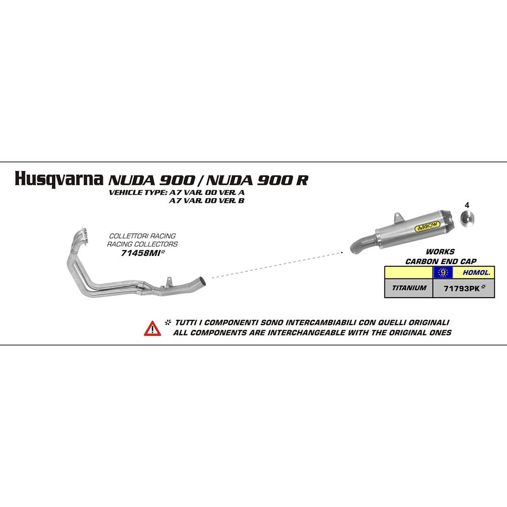 Arrow 71793PK Works Titanium Slip-On Mufflers w/Carbon End Cap for Husqvarna Nuda 900/Nuda 900 R 12-13