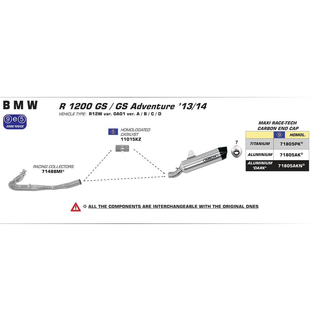 Arrow 71805PKNP Maxi Race-Tech Titanium Slip-On Muffler w/Carbon End Cap for BMW R 1200 GS/R 1200 GS Adventure 13-24