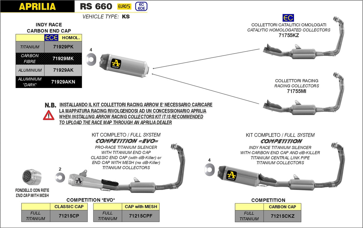 Arrow 71929AK Indy-Race Aluminium Slip-On Muffler w/Carbon End Cap for Aprilia RS 660 20-24/Tuono 660 21-24