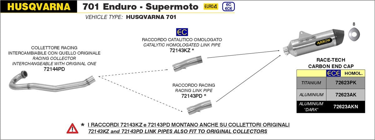 Arrow 72143PD Racing Link Pipe for Husqvarna 701 Enduro/Supermoto 17-19 [INTERNAL]