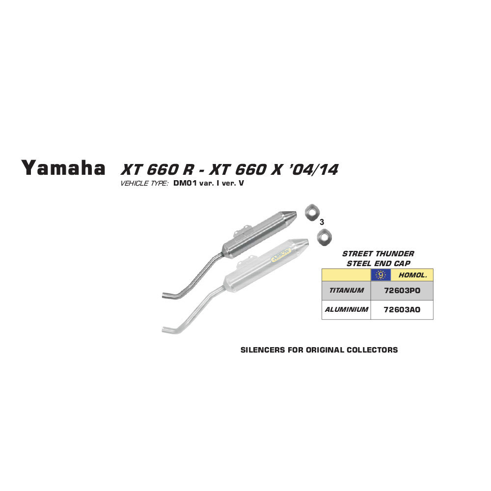 Arrow 72603AO Thunder Aluminium Slip-On Mufflers w/Steel End Cap for Yamaha XT 660 R/XT 660 X 04-16