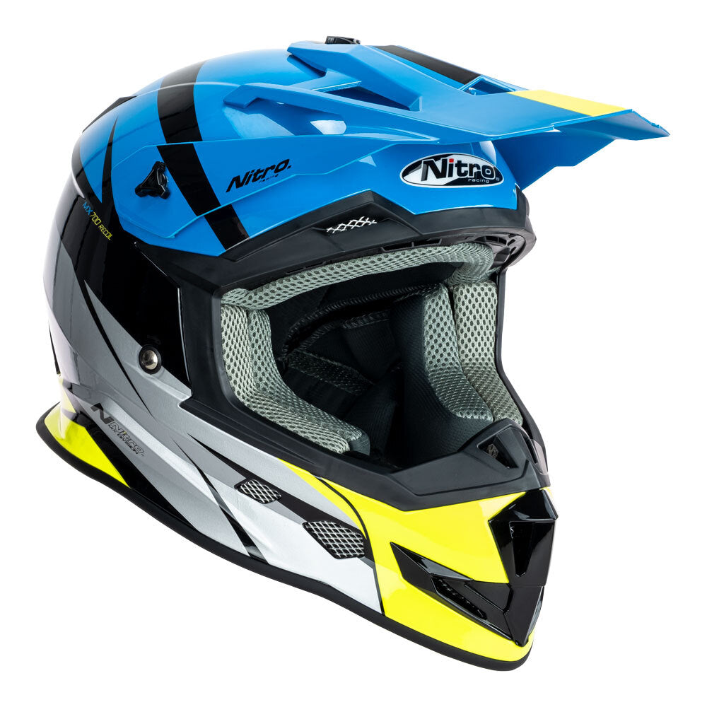 Nitro MX700 Recoil Black/Light Blue/Silver/Fluro Yellow Helmet - EasyR