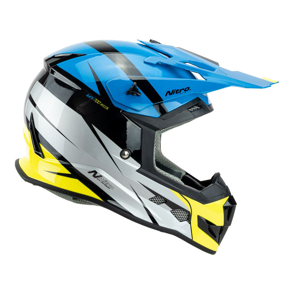 Nitro MX700 Recoil Black/Light Blue/Silver/Fluro Yellow Helmet