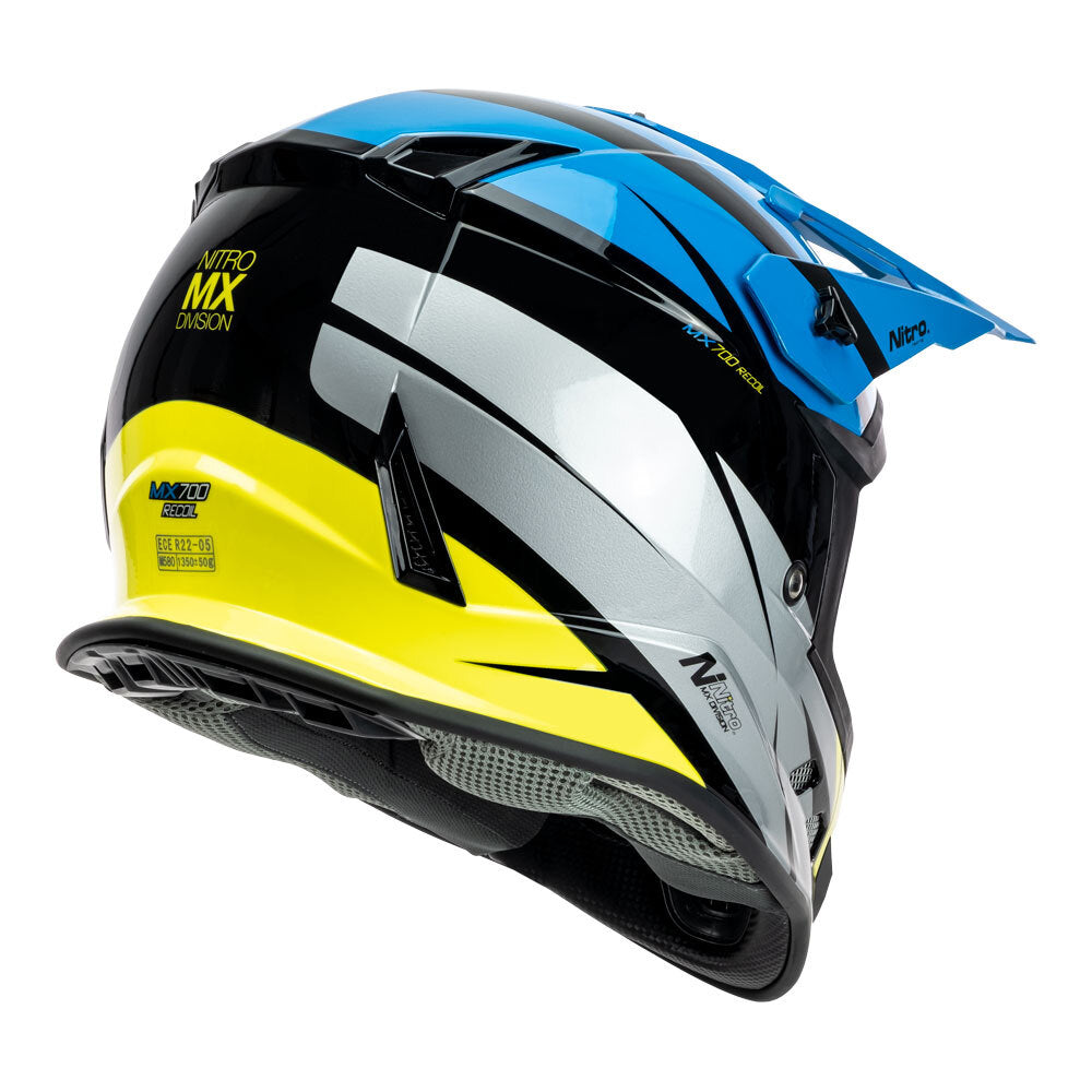 Nitro MX700 Recoil Black/Light Blue/Silver/Fluro Yellow Helmet - EasyR