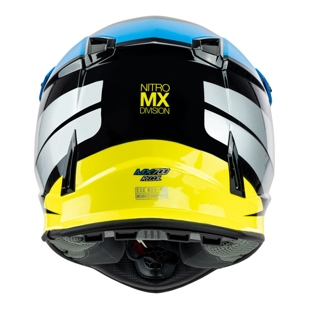 Nitro MX700 Recoil Black/Light Blue/Silver/Fluro Yellow Helmet