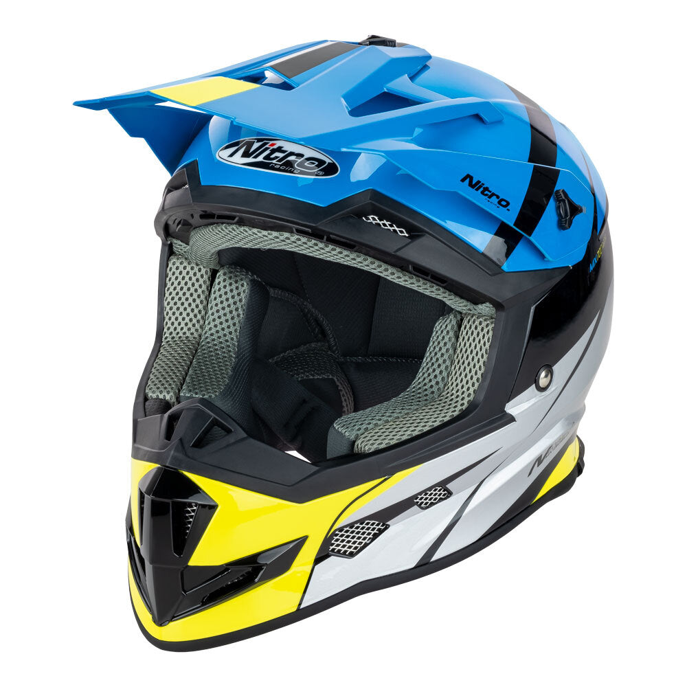 Nitro MX700 Recoil Black/Light Blue/Silver/Fluro Yellow Helmet - EasyR