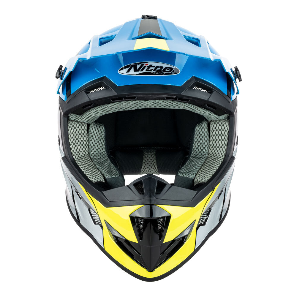 Nitro MX700 Recoil Black/Light Blue/Silver/Fluro Yellow Helmet