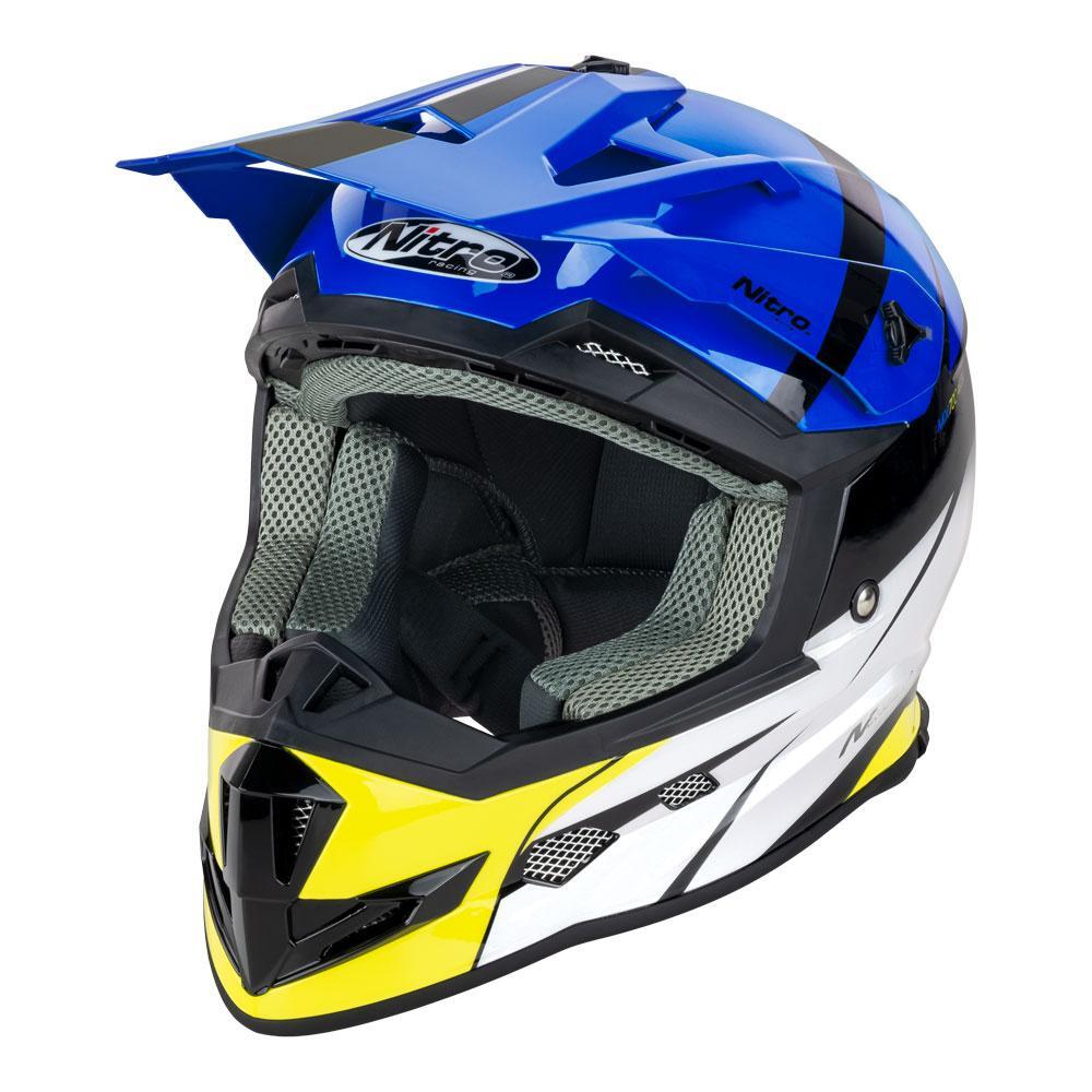 Nitro MX700 Recoil Black/Blue/White/Fluro Yellow Helmet - EasyR