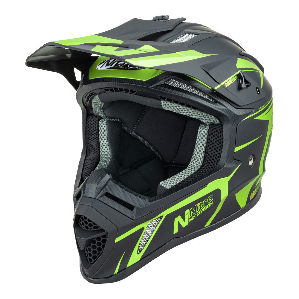 Nitro MX760 Satin Black/Fluro Green Helmet - EasyR