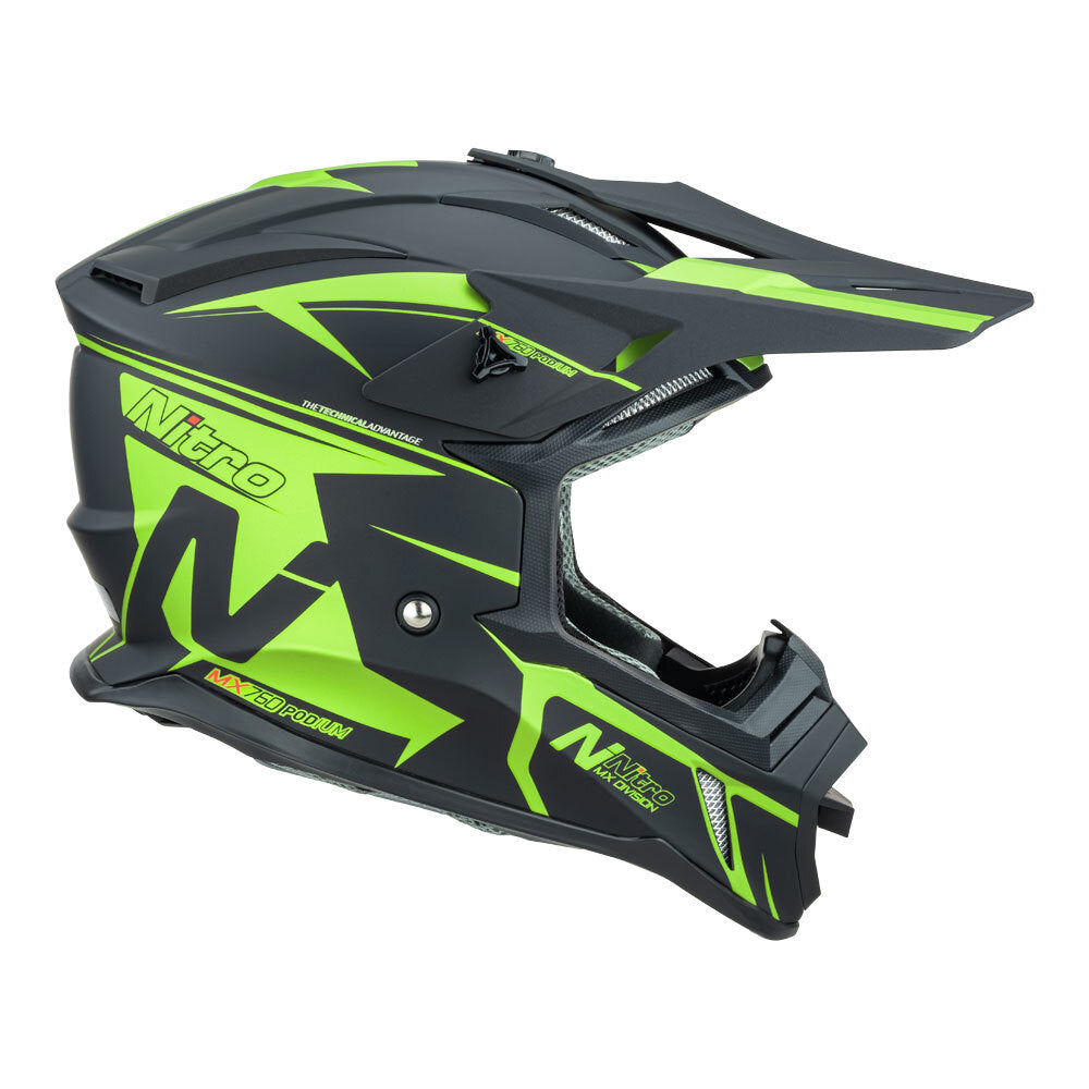 Nitro MX760 Satin Black/Fluro Green Helmet - EasyR