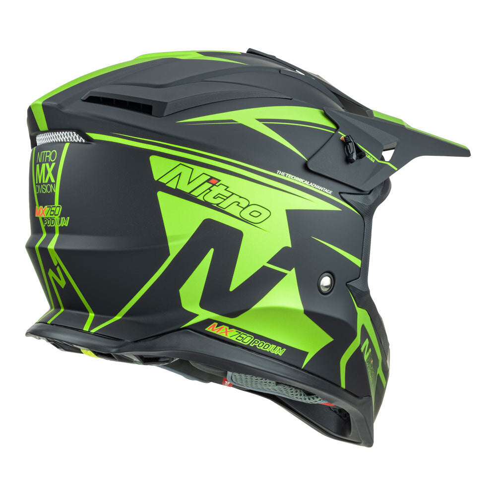 Nitro MX760 Satin Black/Fluro Green Helmet - EasyR