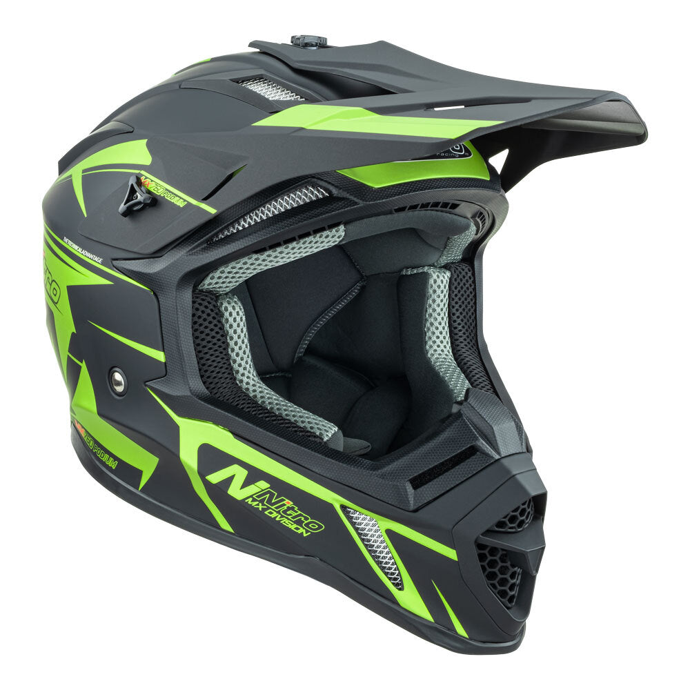 Nitro MX760 Satin Black/Fluro Green Helmet - EasyR