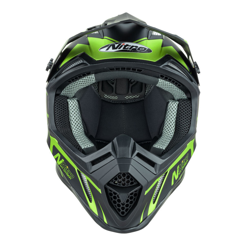 Nitro MX760 Satin Black/Fluro Green Helmet - EasyR