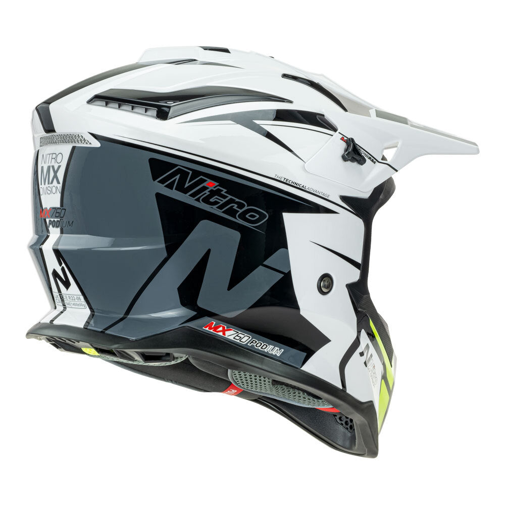 Nitro MX760 White/Grey/Fluro Green Helmet