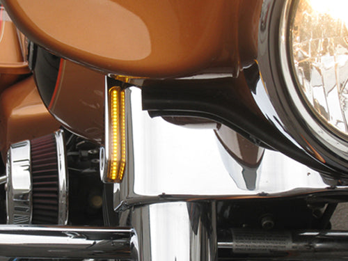 Alloy Art AA-SGFS-1 Front Indicator Turn Signal Strips w/Clear Lens Amber LED's Chrome for Touring 06-Up