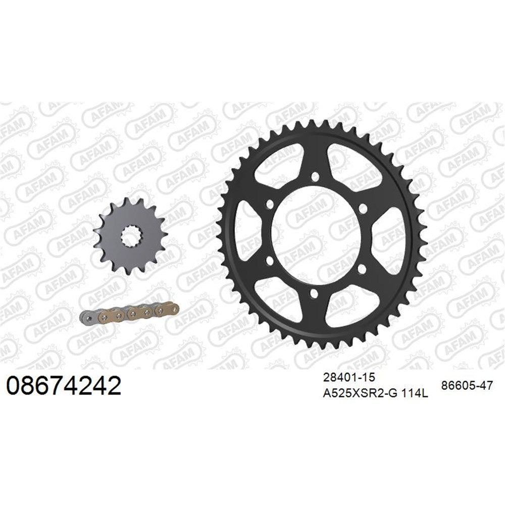 AFAM AF08674242 A525XSR2-G 114L Chain & 15-47T Steel Sprocket Kit for Triumph Daytona 675 13-17