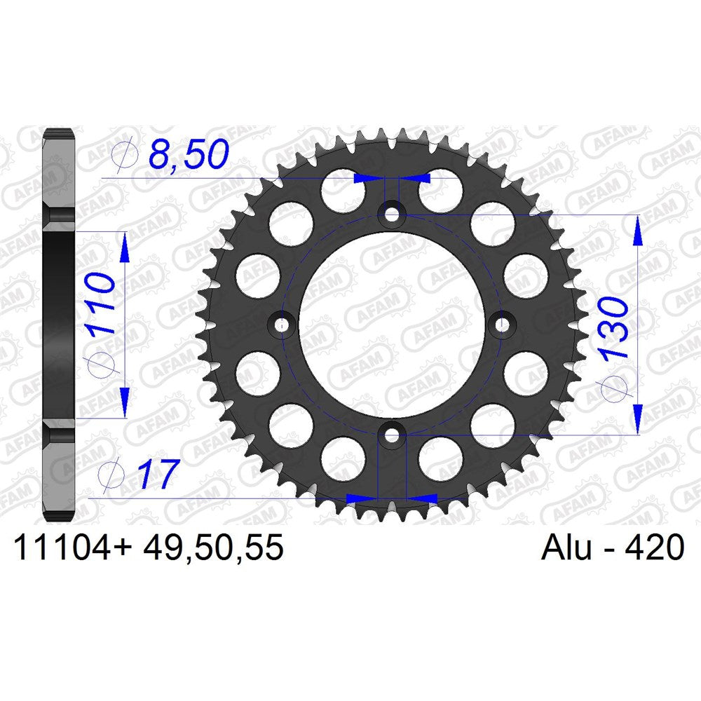 AFAM AF1110448SC 48T Self-Cleaning Aluminium Rear Sprocket (420 Pitch) for Honda CR80R/CR85R/CRF150R Models
