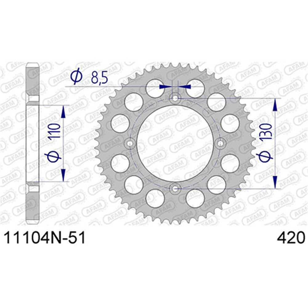 AFAM AF1110451SC 51T Self-Cleaning Aluminium Rear Sprocket (420 Pitch) for Honda CR80R/CR85R/CRF150R Models