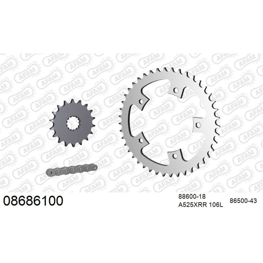 AFAM AFKIT101101 A525XMR3 106L Chain & 18-43T Steel Sprocket Kit for Honda CB/CBR 500 19-24