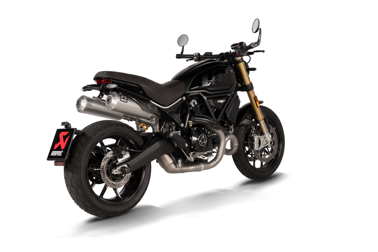 Akrapovic Slip-On Line Titanium Muffler System w/Titanium End Cap & Heat Shield for Ducati Scrambler 1100 18-Up