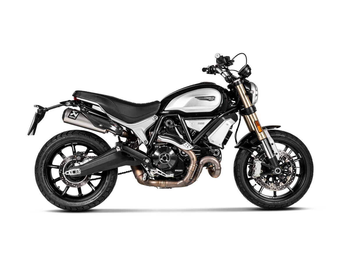 Akrapovic Slip-On Line Titanium Muffler System w/Carbon End Cap & Heat Shield for Ducati Scrambler 1100 18-20