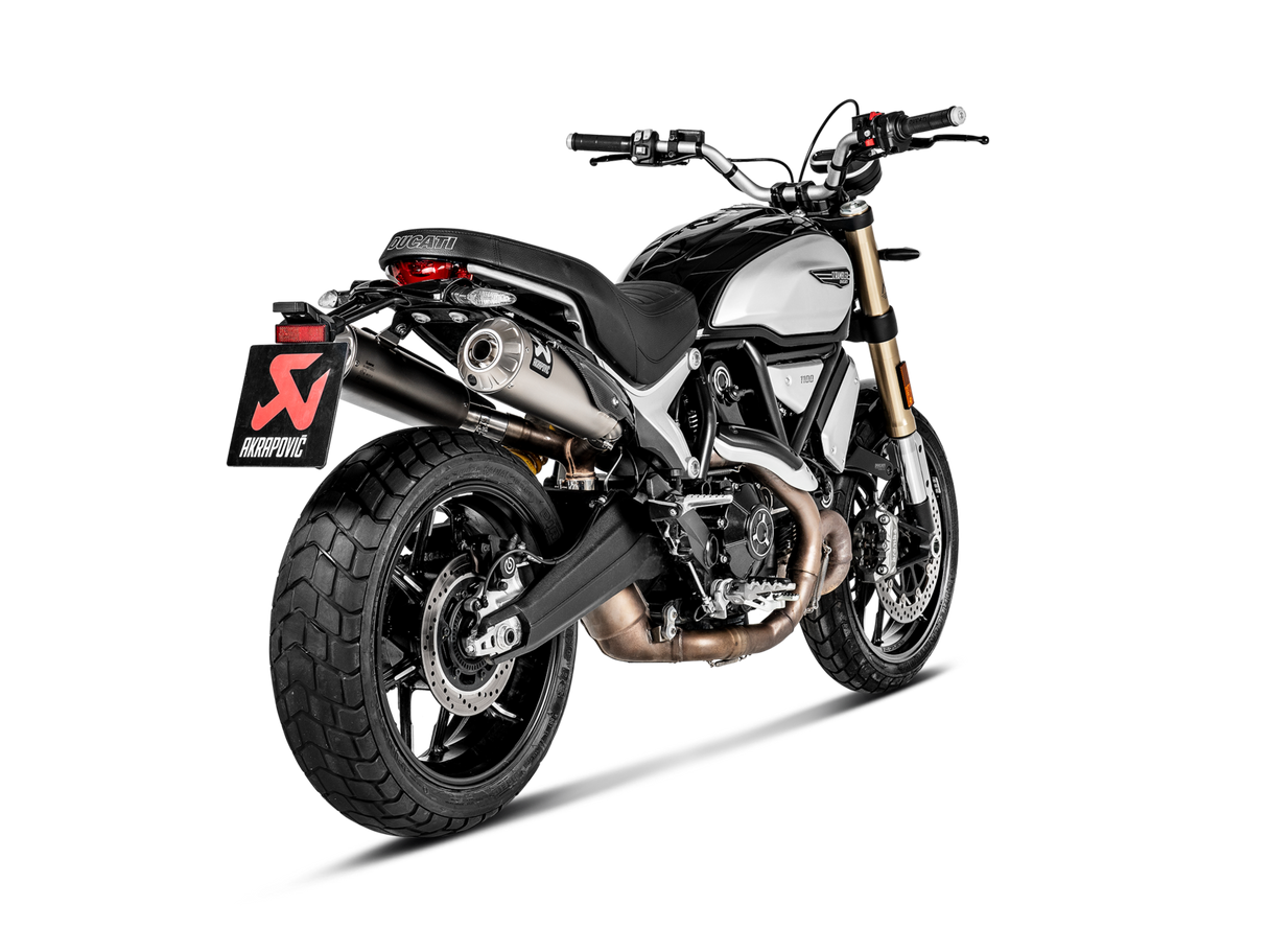 Akrapovic Slip-On Line Titanium Muffler System w/Carbon End Cap & Heat Shield for Ducati Scrambler 1100 18-20