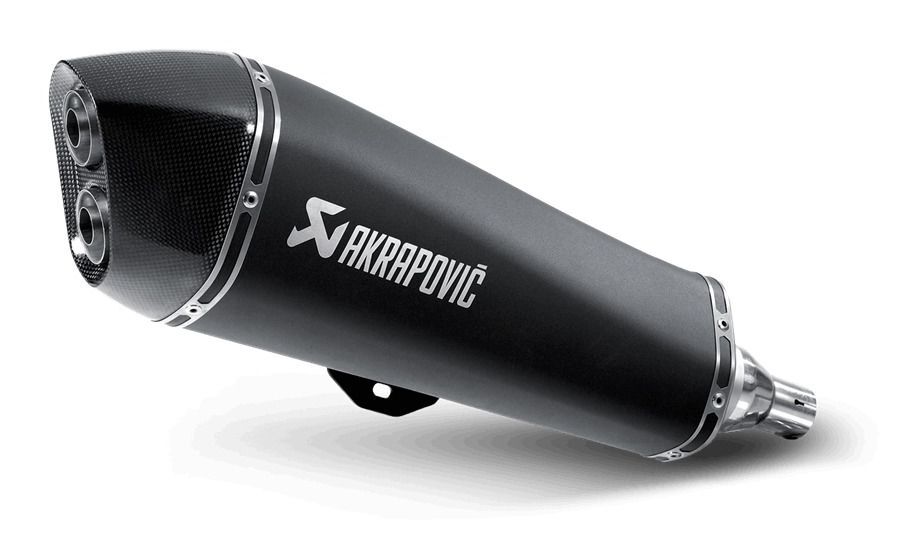 Akrapovic Slip-On Line Black Stainless Steel Muffler System w/Carbon End Cap for Piaggio MP3 400/400 LT 08-13/M3 500/500 LT/HPE 08-16