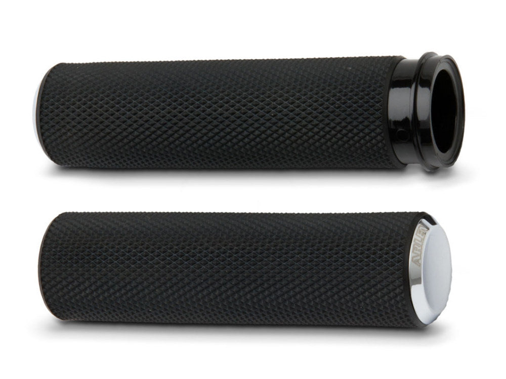 Arlen Ness AN-07-324 Knurled Fusion Handgrips Chrome for H-D w/Throttle Cable