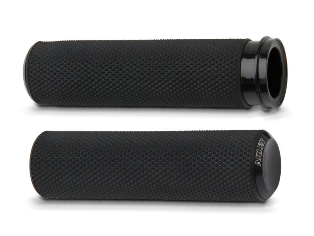 Arlen Ness AN-07-327 Knurled Fusion Handgrips Black for most Big Twin 08-Up w/Throttle-By-Wire