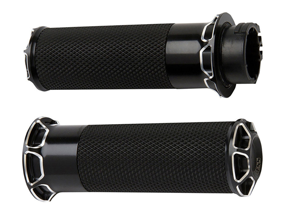 Arlen Ness AN-07-329 Beveled Fusion Handgrips Black for most Big Twin 08-Up w/Throttle-By-Wire