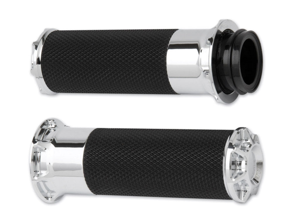 Arlen Ness AN-07-330 Beveled Fusion Handgrips Chrome for H-D w/Throttle Cable