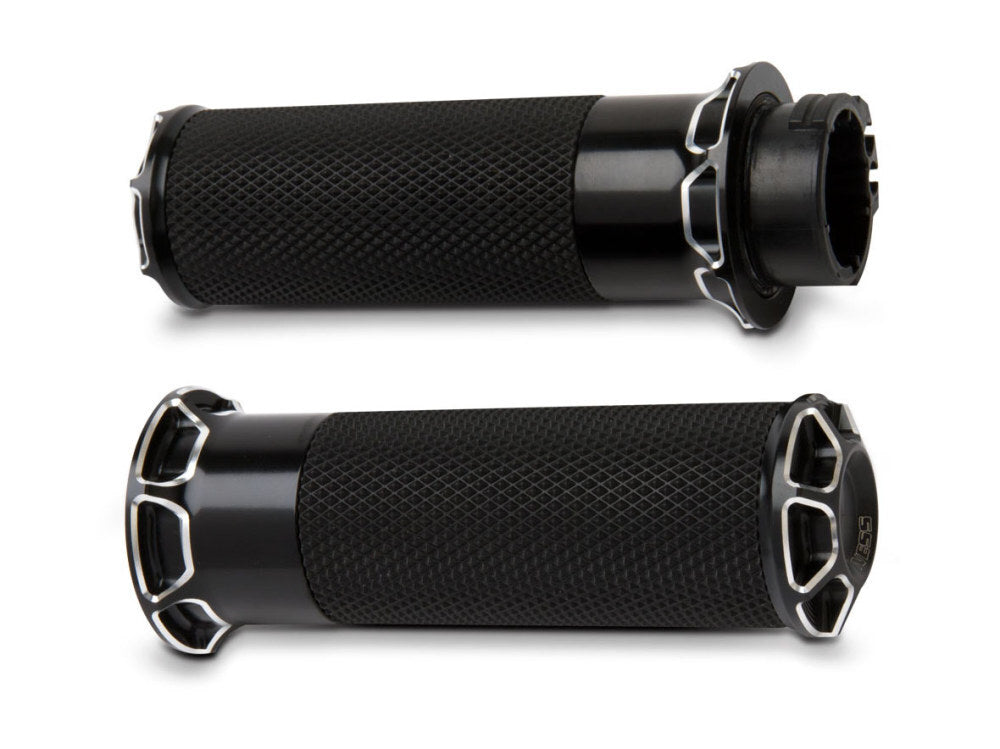 Arlen Ness AN-07-331 Beveled Fusion Handgrips Black for H-D w/Throttle Cable